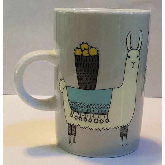Danica Studio Coffee Mug Cool Llamas Baskets Fruit/Cacti Grey 16oz Modern Design - Picture 4 of 4